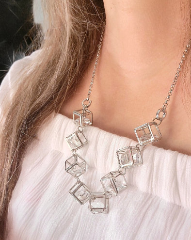 Elegant Redefined Crystal Necklace, Sophisticated Cube Glass Jewelry