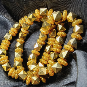 Bold Antique Gold Colored Geometric Beaded Bracelet, Versatile Wristlet for Forman & Casual Wear