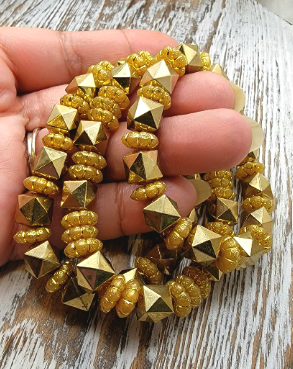 Bold Antique Gold Colored Geometric Beaded Bracelet, Versatile Wristlet for Forman & Casual Wear