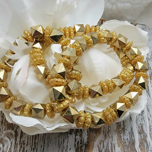 Bold Antique Gold Colored Geometric Beaded Bracelet, Versatile Wristlet for Forman & Casual Wear