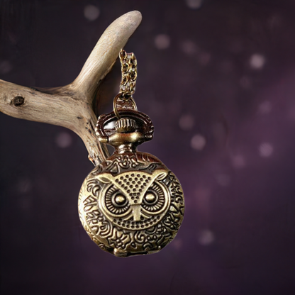 Antique Design Owl Timepiece Necklace, Wisdom-Inspired Pocket Watch Pendant