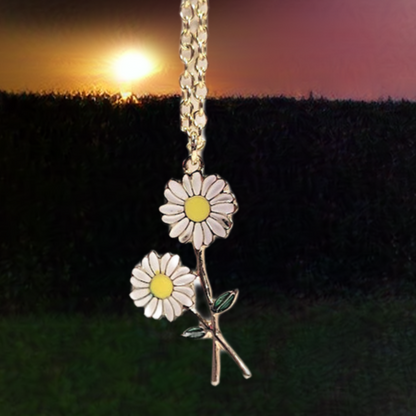 Charming Twin Daisy Necklace, Delicate Floral Elegance Pendant