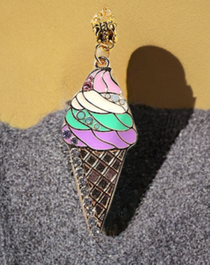 Sweet Treat Waffle Cone Necklace, Colorful Pendant for Kids