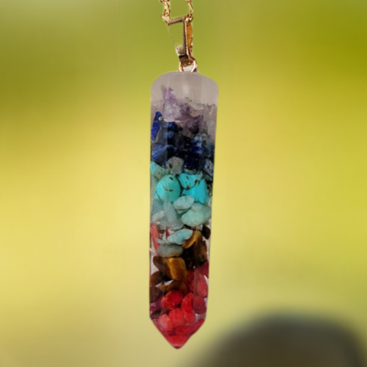 Colorful Pebble Stone Mosaic Glass Necklace, Bohemian Vibrant Pendant