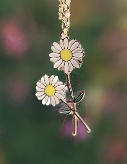 Charming Twin Daisy Necklace, Delicate Floral Elegance Pendant