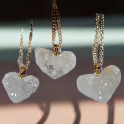 Raw Quartz Heart Necklace, Luminous Crystal Love Pendant, Handcrafted Bohemian Elegance, Unique Artisan-Crafted Gemstone Charm