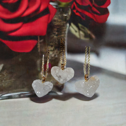 Raw Quartz Heart Necklace, Luminous Crystal Love Pendant, Handcrafted Bohemian Elegance, Unique Artisan-Crafted Gemstone Charm