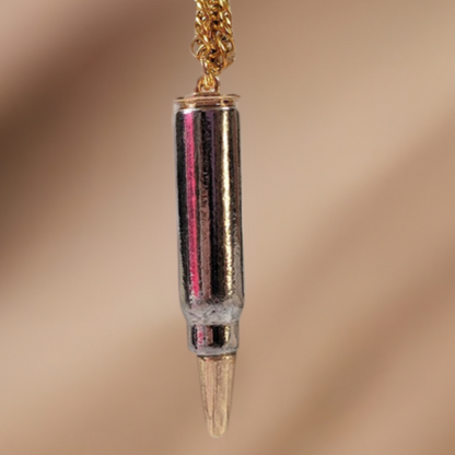 Sleek Dual-Tone Bullet Necklace, Unisex Gold-Plated Pendant, Modern Statement Jewelry, Refined Urban Accessory