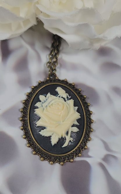 Rose Cameo Necklace, Classic Victorian Theme Pendant, Elegant Evening Gown Accessory, Vintage Inspired Design, Antique Style Jewelry