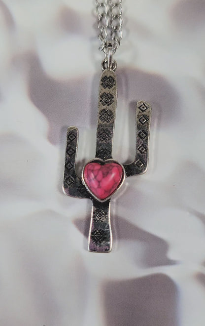 Red Heart Cactus Necklace, Desert Cacti Jewelry, Unique Southwestern Flair Pendant