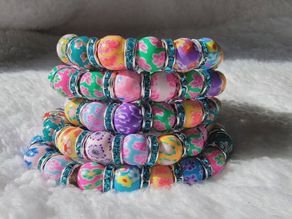 Spring and Summer Color Vibe Bracelet, Multicolored Polymer Clay Wristlet, Festive Jewelry