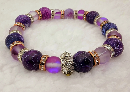 Purple Agate Healing Bracelet, Moonstone Crystal Wristlet, Unique Handmade Women's Accessory