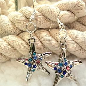 Rhinestone Studded Starfish Earring, Ocean-Inspired Dangle, Lightweight Sparkly Summer Accessory