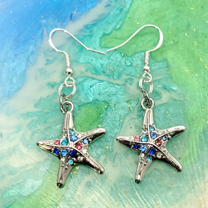 Rhinestone Studded Starfish Earring, Ocean-Inspired Dangle, Lightweight Sparkly Summer Accessory