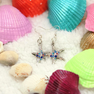 Rhinestone Studded Starfish Earring, Ocean-Inspired Dangle, Lightweight Sparkly Summer Accessory