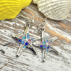 Rhinestone Studded Starfish Earring, Ocean-Inspired Dangle, Lightweight Sparkly Summer Accessory