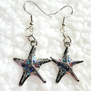 Rhinestone Studded Starfish Earring, Ocean-Inspired Dangle, Lightweight Sparkly Summer Accessory