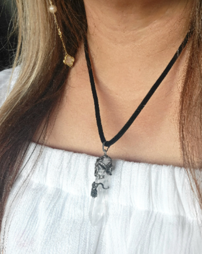 Antique Silver-Capped Crystal Necklace, For Wellbeing & Luck