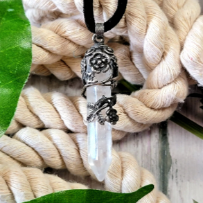 Antique Silver-Capped Crystal Necklace, For Wellbeing & Luck