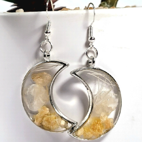 Handpicked White Carnation Bud Earrings, Moon Shaped Dangle with Timeless Appeal, Ethereal Charm Jewelry