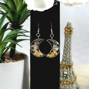 Handpicked White Carnation Bud Earrings, Moon Shaped Dangle with Timeless Appeal, Ethereal Charm Jewelry