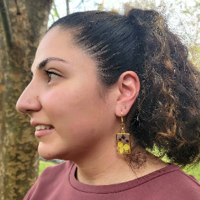 Yellow Petals & Purple Buds Earring, Naturally Pressed Floral Dangle, Real Dried Flower, Natural Beauty, Springtime Jewelry, Bright Jeweller