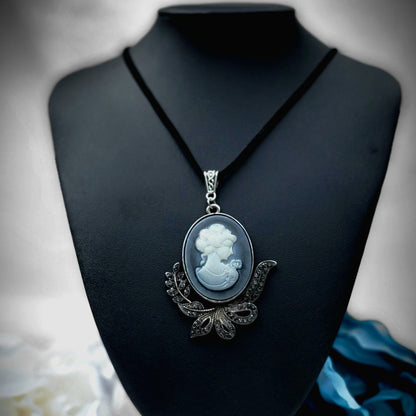 Vintage Themed Victorian Cameo Necklace, Silhouette Lady Pendant, Elegant Accessory, Formal Evening Jewelry, Luxury Chic, Stylish Fashionista Gift