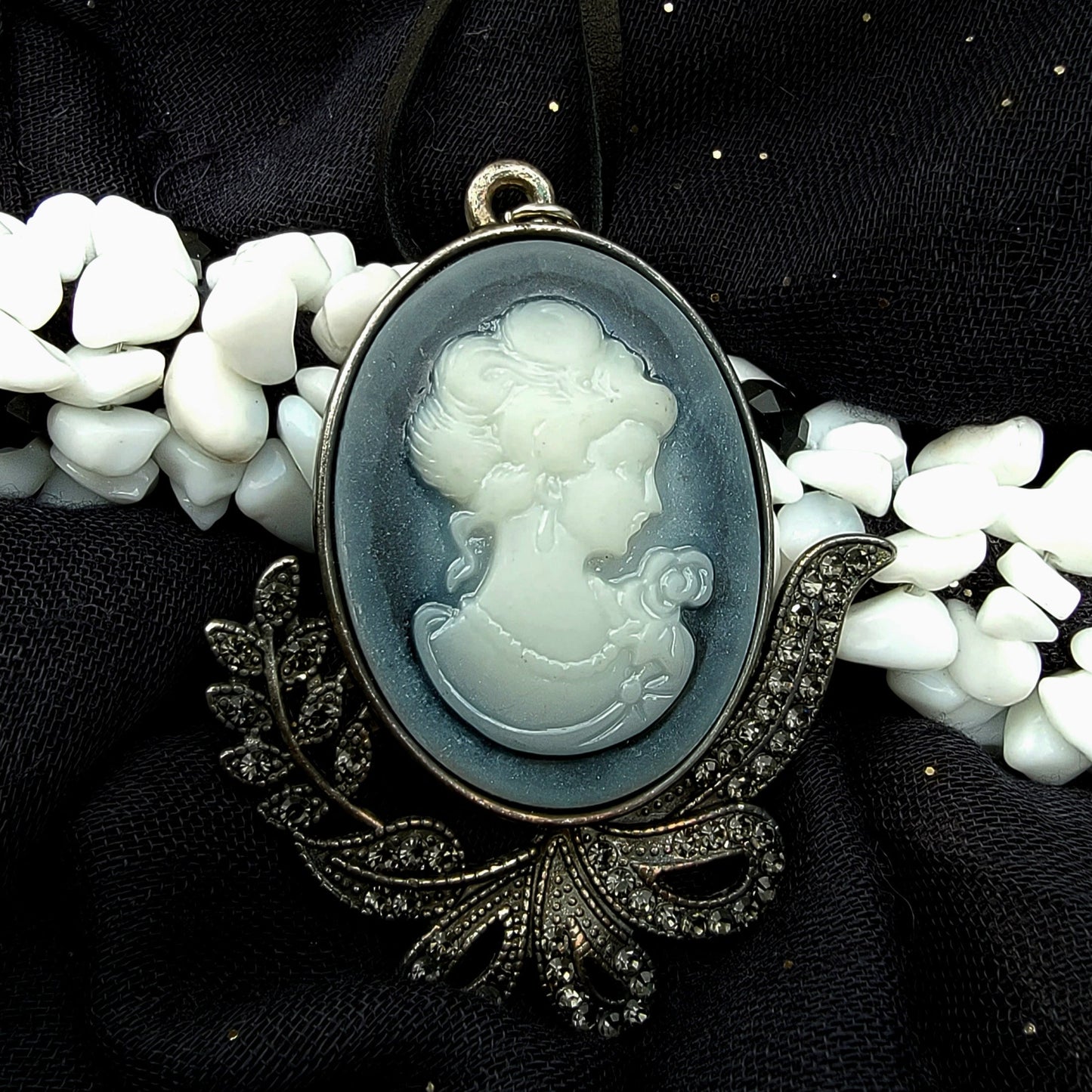 Vintage Themed Victorian Cameo Necklace, Silhouette Lady Pendant, Elegant Accessory, Formal Evening Jewelry, Luxury Chic, Stylish Fashionista Gift