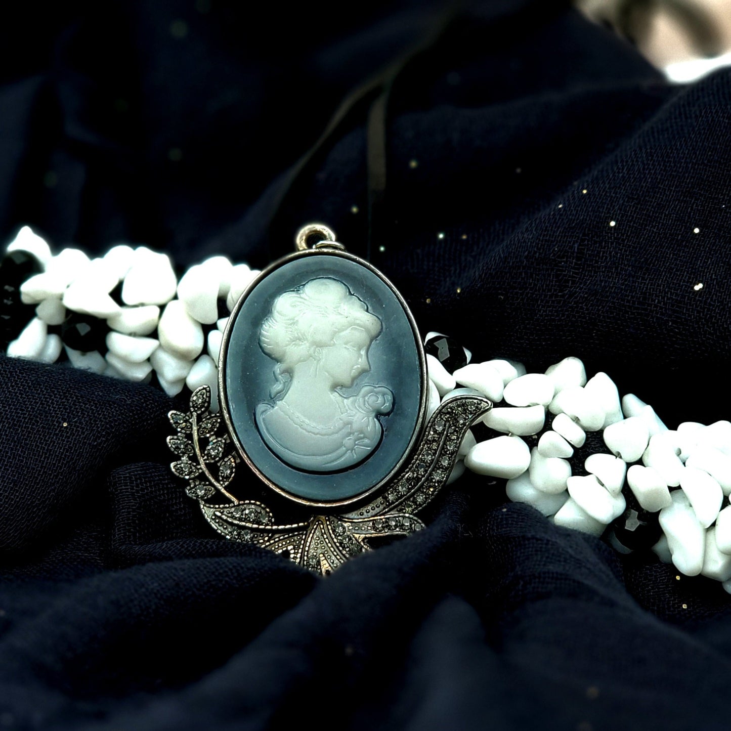 Vintage Themed Victorian Cameo Necklace, Silhouette Lady Pendant, Elegant Accessory, Formal Evening Jewelry, Luxury Chic, Stylish Fashionista Gift