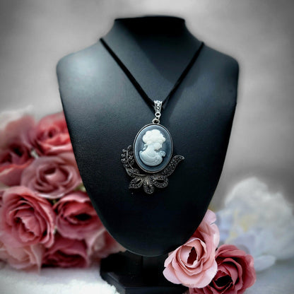 Vintage Themed Victorian Cameo Necklace, Silhouette Lady Pendant, Elegant Accessory, Formal Evening Jewelry, Luxury Chic, Stylish Fashionista Gift