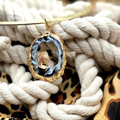 Transformative Agate Pendant in Gold Oval Frame Choker, Minimalist Jewelry, Unique Handcrafted Radiant Necklace w/ Positive Energy, Elegant Choker