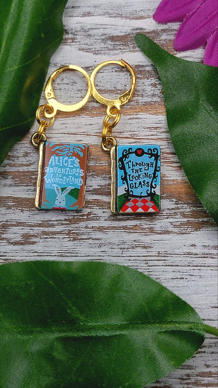 Alice in Wonderland Book Mismatched Earring, Whimsical Jewelry for Kids