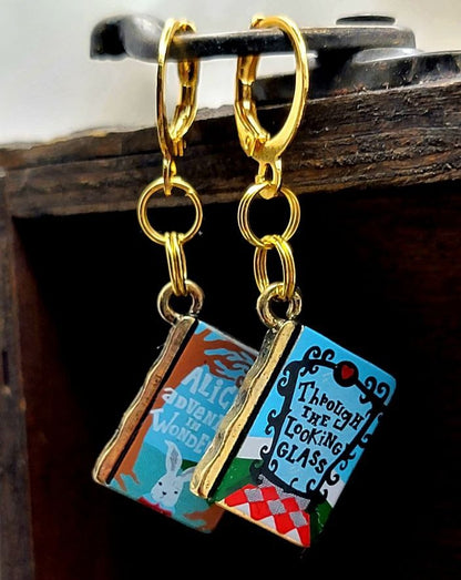 Alice in Wonderland Book Mismatched Earring, Whimsical Jewelry for Kids