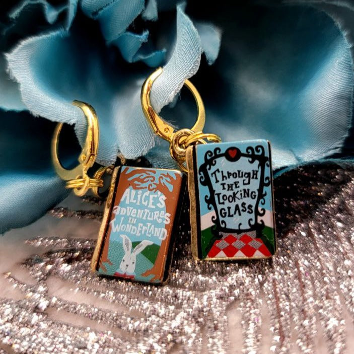 Alice in Wonderland Book Mismatched Earring, Whimsical Jewelry for Kids