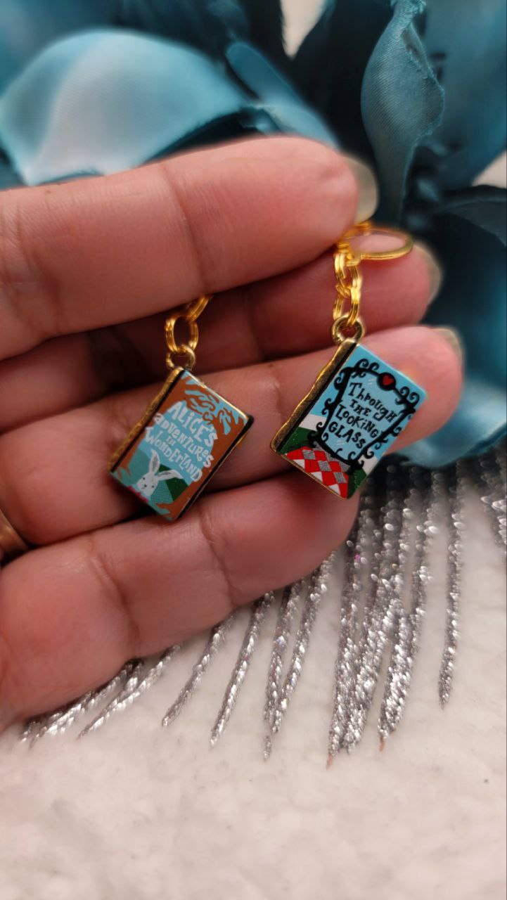 Alice in Wonderland Book Mismatched Earring, Whimsical Jewelry for Kids