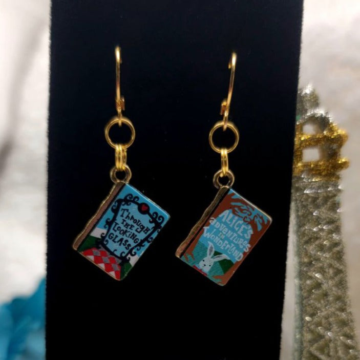 Alice in Wonderland Book Mismatched Earring, Whimsical Jewelry for Kids