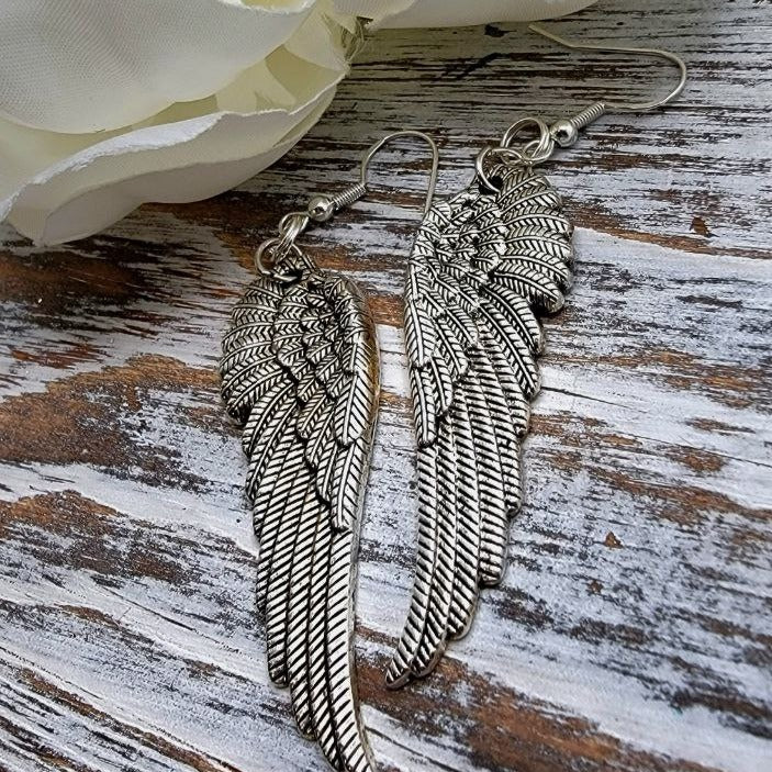 Trendy Angelic Wing Earrings, Vintage-Inspired Dangle, Lightweight Inspirational Jewelry, Spiritual Fashion, Divine Guardian Angel Charm