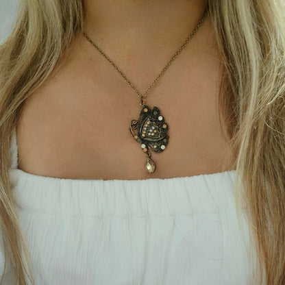 Women's Antique Bronze Dainty Butterfly Necklace