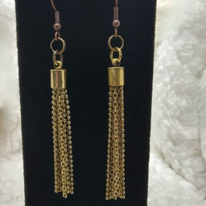 Antique Bronze Chain Link Tassel Earring, Vintage Style Long Dangle