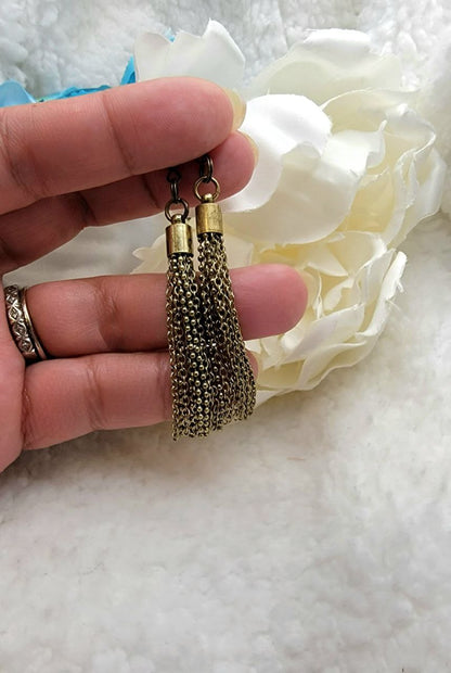 Antique Bronze Chain Link Tassel Earring, Vintage Style Long Dangle