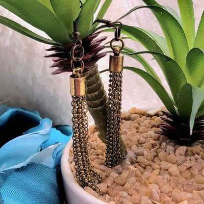 Antique Bronze Chain Link Tassel Earring, Vintage Style Long Dangle