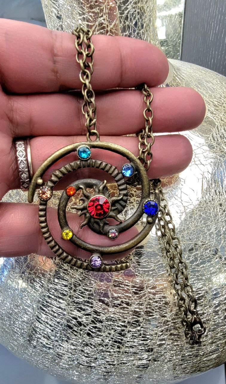 Celestial Rhinestone Solar System Necklace, Galaxy-Inspired Jewelry