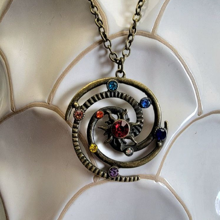 Celestial Rhinestone Solar System Necklace, Galaxy-Inspired Jewelry