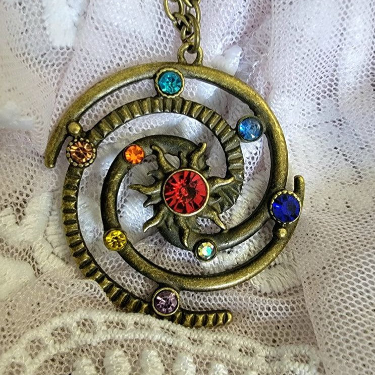 Celestial Rhinestone Solar System Necklace, Galaxy-Inspired Jewelry