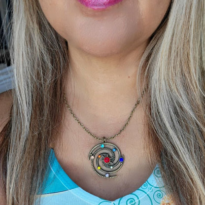 Celestial Rhinestone Solar System Necklace, Galaxy-Inspired Jewelry