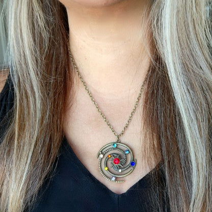 Celestial Rhinestone Solar System Necklace, Galaxy-Inspired Jewelry