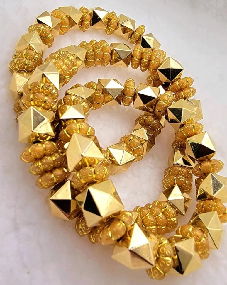 Bold Antique Gold Colored Geometric Beaded Bracelet, Versatile Wristlet for Forman & Casual Wear