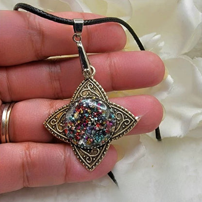 Mystical Star Pendant Necklace with Vibrant Crushed Glass