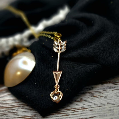 Rose Gold Arrow & Gold Heart Necklace, Cupid Jewelry, Romantic Symbol Pendant