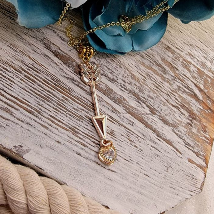 Rose Gold Arrow & Gold Heart Necklace, Cupid Jewelry, Romantic Symbol Pendant